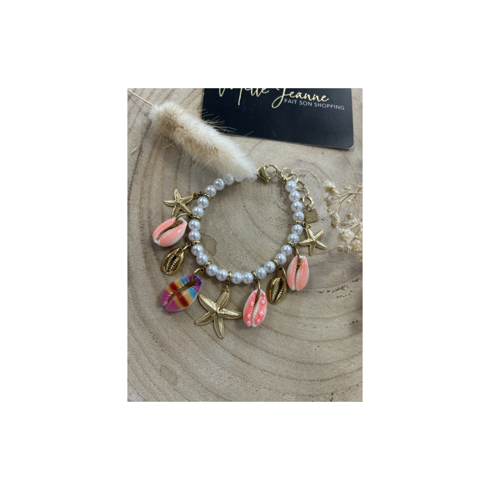 Bracelet coquillages roses & étoiles de mer – Perles Bracelet coquillages roses & étoiles de mer – Perles