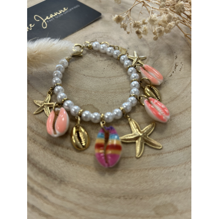 Bracelet coquillages roses & étoiles de mer – Perles