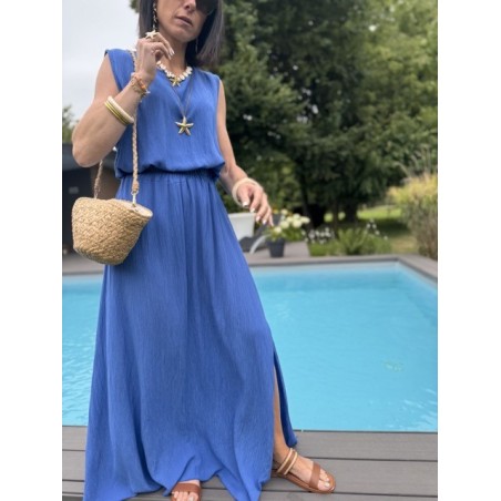 Ensemble top + jupe longue fendue – Marron, bleu marine ou azur – Taille 36 à 42