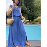 Ensemble top + jupe longue fendue – Marron, bleu marine ou azur – Taille 36 à 42