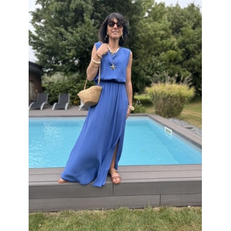 Ensemble top + jupe longue fendue – Marron, bleu marine ou azur – Taille 36 à 42