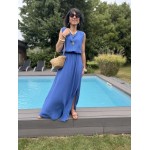 Ensemble top + jupe longue fendue – Marron, bleu marine ou azur – Taille 36 à 42