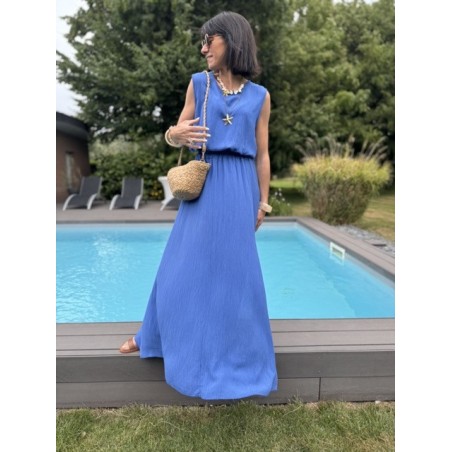 Ensemble top + jupe longue fendue – Marron, bleu marine ou azur – Taille 36 à 42