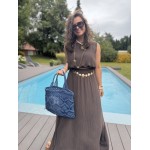 Ensemble top + jupe longue fendue – Marron, bleu marine ou azur – Taille 36 à 42