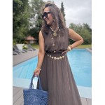 Ensemble top + jupe longue fendue – Marron, bleu marine ou azur – Taille 36 à 42