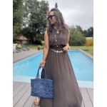 Ensemble top + jupe longue fendue – Marron, bleu marine ou azur – Taille 36 à 42