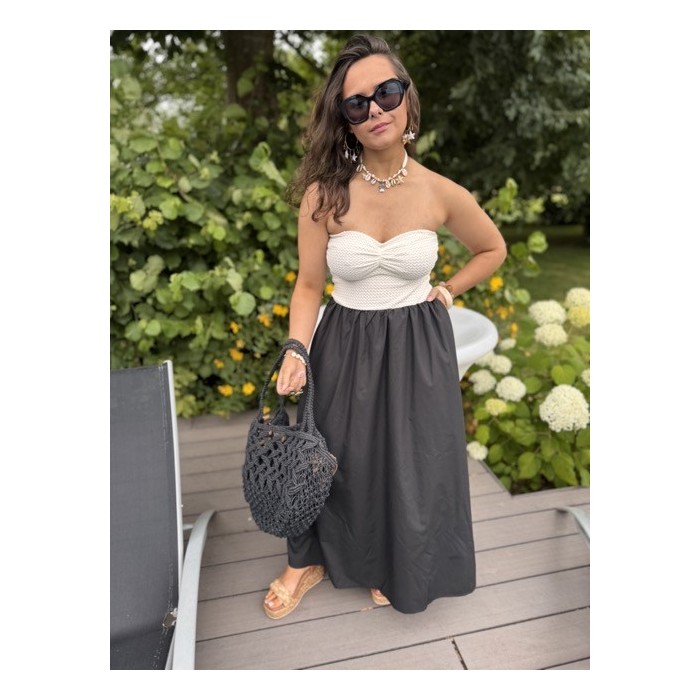 Robe bi-matière bustier blanc et jupe noire – Escapade Azur | Melle Jeanne