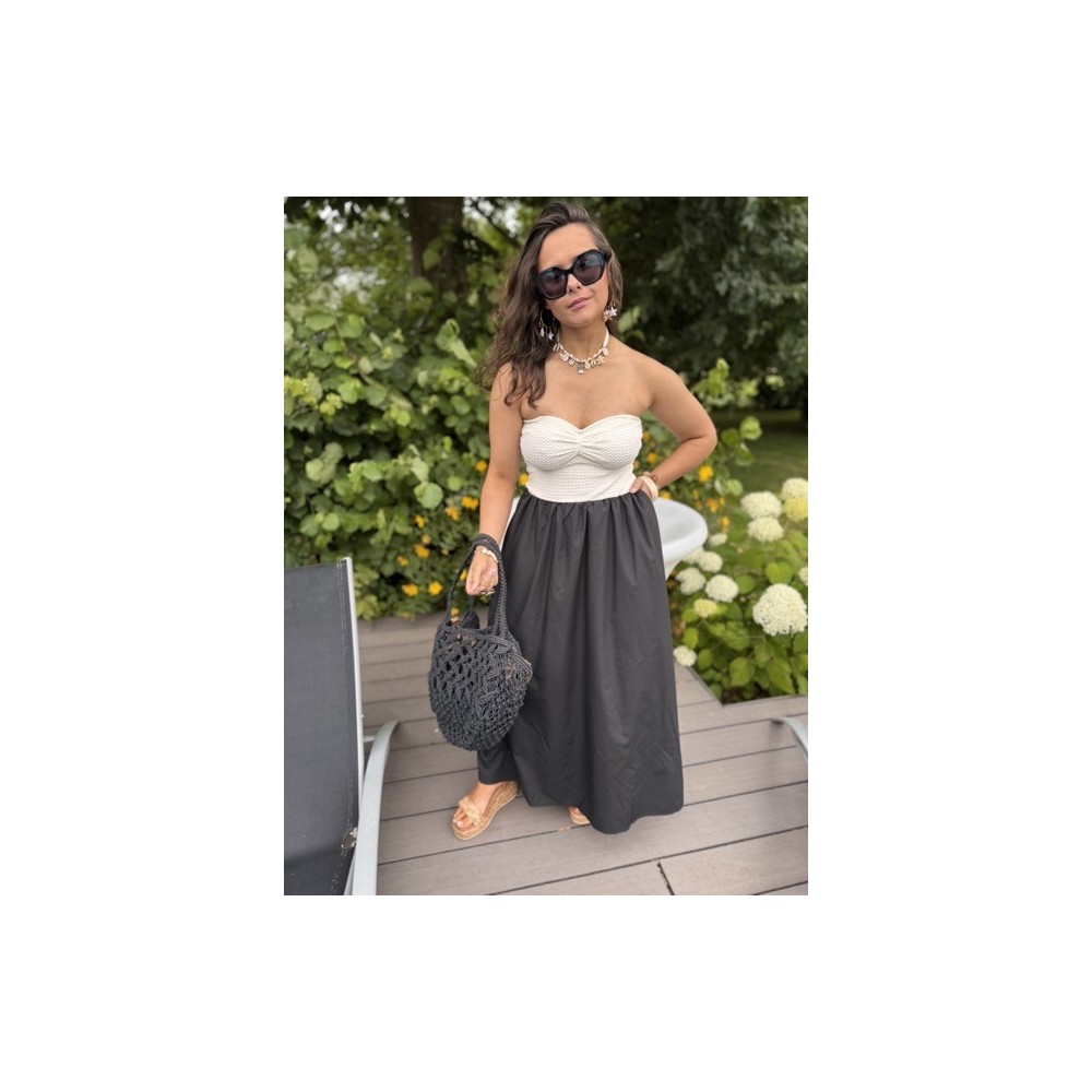 Robe bi-matière bustier blanc et jupe noire – Escapade Azur | Melle Jeanne Robe bi-matière bustier blanc et jupe noire – Escapade Azur | Melle Jeanne