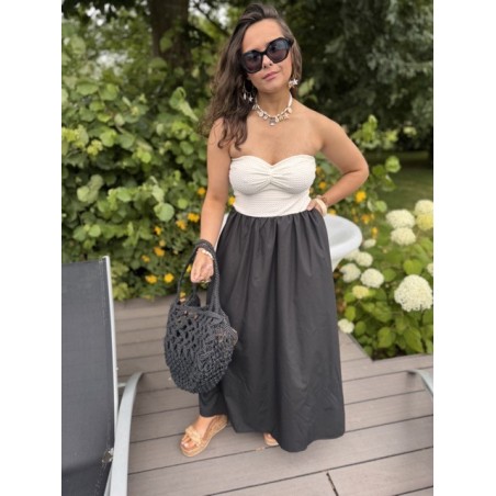 Robe bi-matière bustier blanc et jupe noire – Escapade Azur | Melle Jeanne