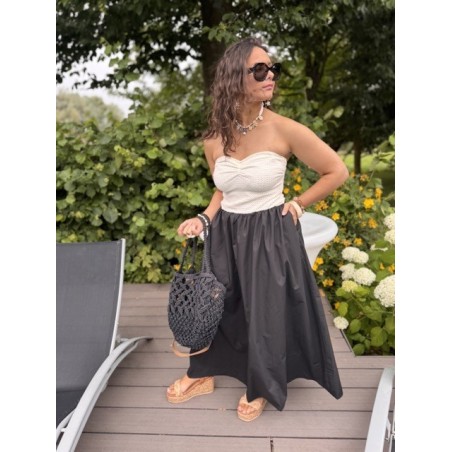Robe bi-matière bustier blanc et jupe noire – Escapade Azur | Melle Jeanne