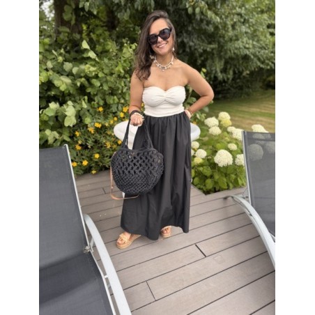 Robe bi-matière bustier blanc et jupe noire – Escapade Azur | Melle Jeanne