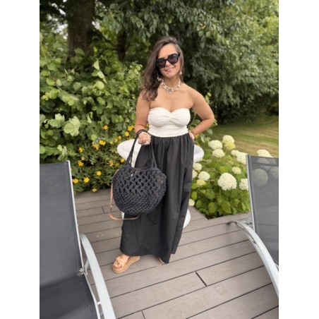 Robe bi-matière bustier blanc et jupe noire – Escapade Azur | Melle Jeanne