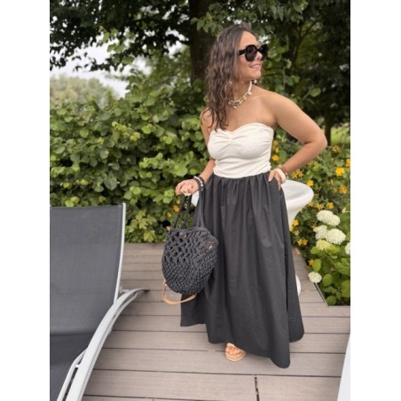 Robe bi-matière bustier blanc et jupe noire – Escapade Azur | Melle Jeanne