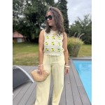 Pantalon rayé jaune & blanc – Gaze de coton – Tailles S M L