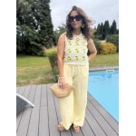 Pantalon rayé jaune & blanc – Gaze de coton – Tailles S M L
