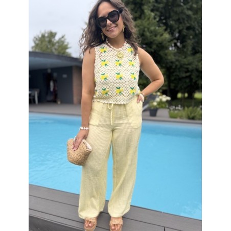 Pantalon rayé jaune & blanc – Gaze de coton – Tailles S M L