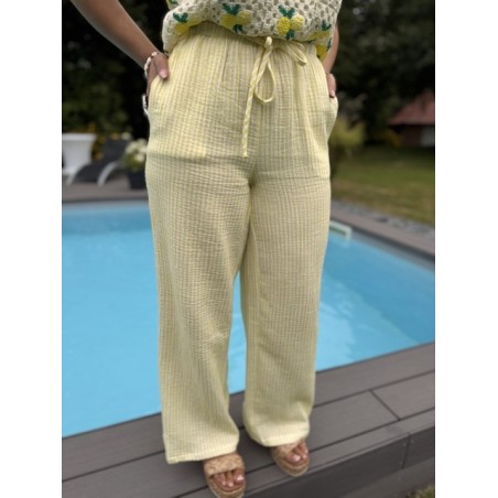 Pantalon rayé jaune & blanc – Gaze de coton – Tailles S M L