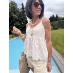 Top bimatière crochet & voile – Fines bretelles – Jaune, blanc ou noir