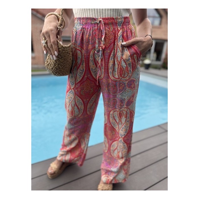 Pantalon fluide à motifs rosés – Taille élastique – S M L