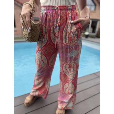 Pantalon fluide à motifs rosés – Taille élastique – S M L
