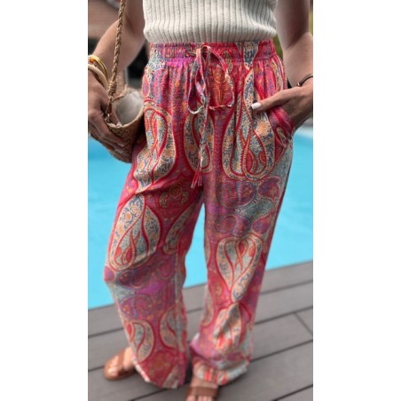 Pantalon fluide à motifs rosés – Taille élastique – S M L