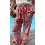 Pantalon fluide à motifs rosés – Taille élastique – S M L