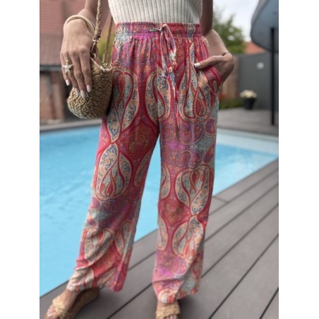 Pantalon fluide à motifs rosés – Taille élastique – S M L