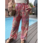 Pantalon fluide à motifs rosés – Taille élastique – S M L