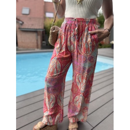 Pantalon fluide à motifs rosés – Taille élastique – S M L