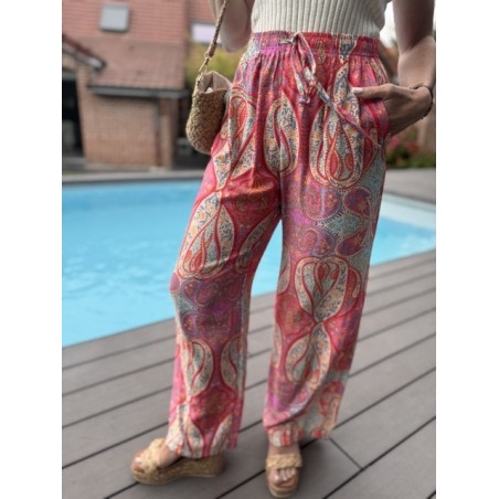 Pantalon fluide à motifs rosés – Taille élastique – S M L