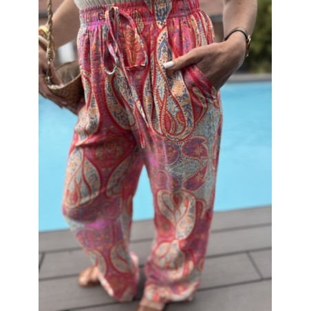 Pantalon fluide à motifs rosés – Taille élastique – S M L