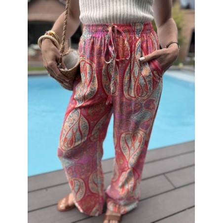Pantalon fluide à motifs rosés – Taille élastique – S M L