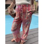 Pantalon fluide à motifs rosés – Taille élastique – S M L