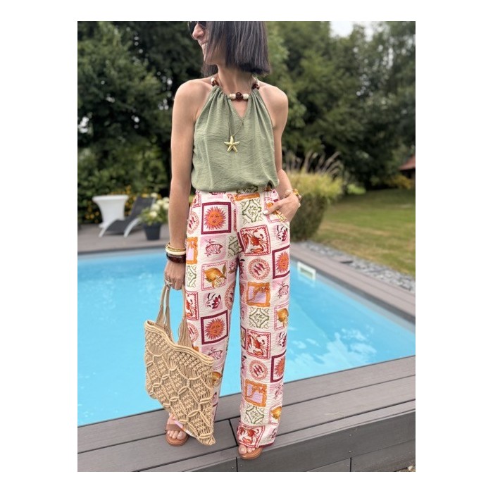 Pantalon fluide imprimé summer – Escapade Azur | Melle Jeanne