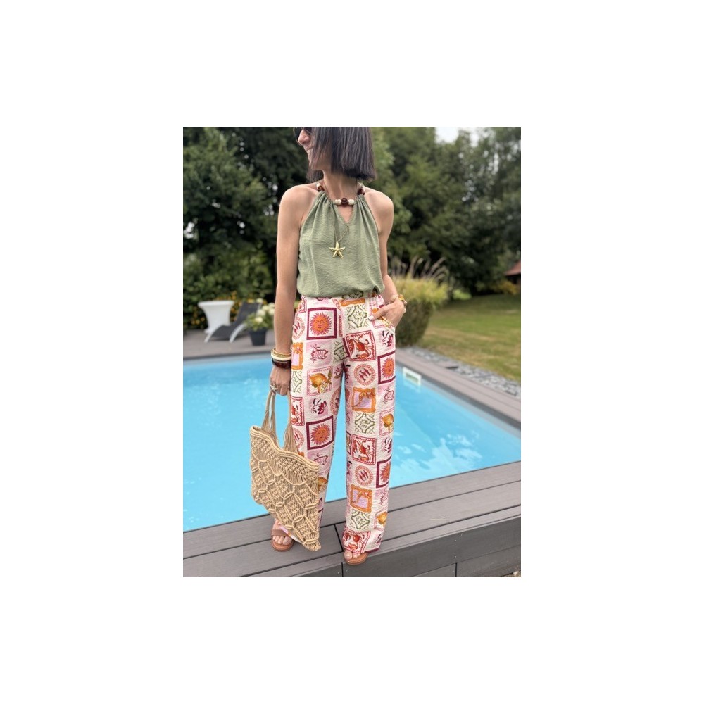 Pantalon fluide imprimé summer – Escapade Azur | Melle Jeanne Pantalon fluide imprimé summer – Escapade Azur | Melle Jeanne