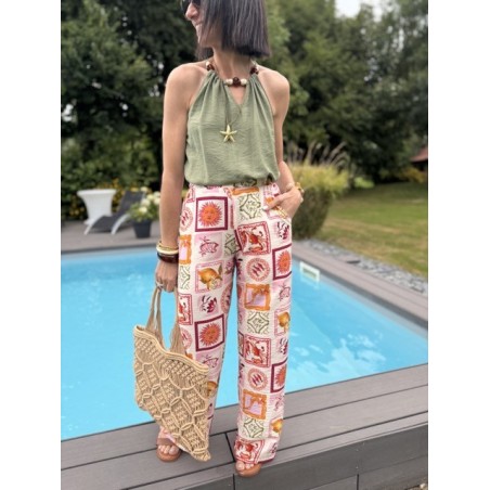 Pantalon fluide imprimé summer – Escapade Azur | Melle Jeanne
