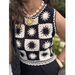 Top court crochet noir & blanc – Motif soleil | Escapade Azur | Melle Jeanne