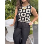Top court crochet noir & blanc – Motif soleil | Escapade Azur | Melle Jeanne