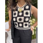 Top court crochet noir & blanc – Motif soleil | Escapade Azur | Melle Jeanne