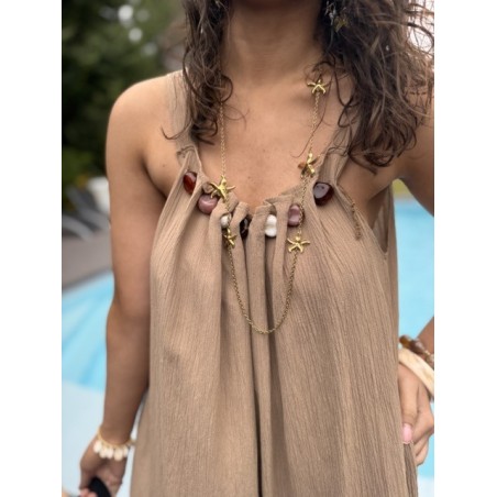 Combi-short fluide beige ou bleu électrique – détails bijoux & look estival