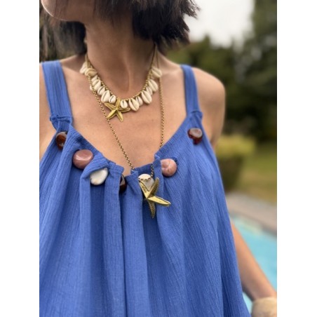 Combi-short fluide beige ou bleu électrique – détails bijoux & look estival