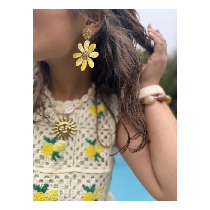 Boucles d’oreilles marguerite jaune – acier inoxydable