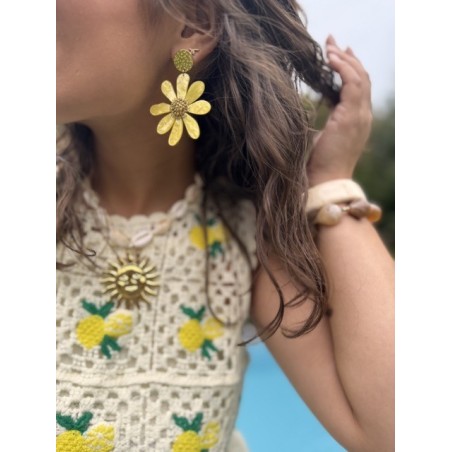 Boucles d’oreilles marguerite jaune – acier inoxydable