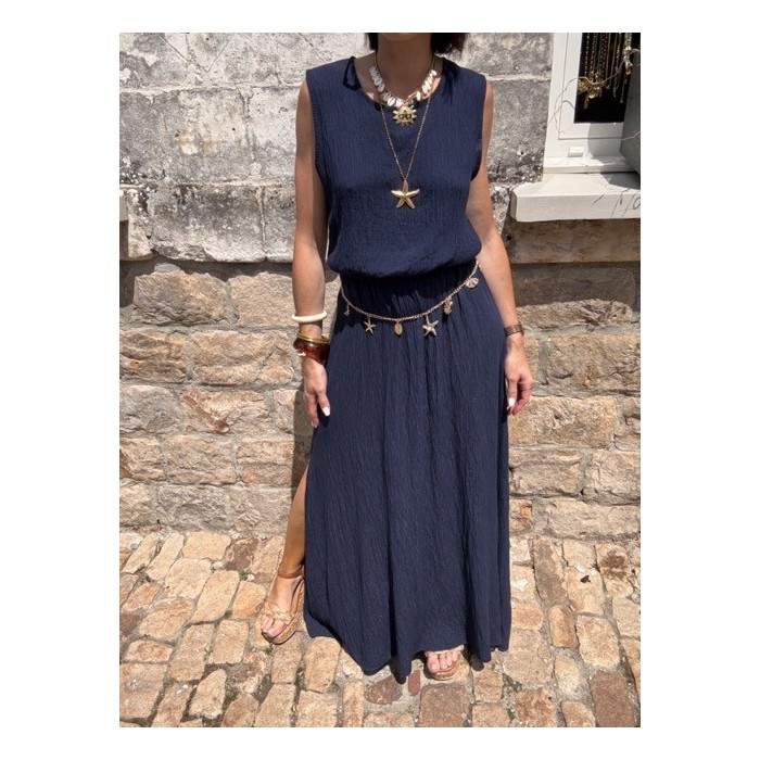 Ensemble top + jupe longue fendue – Marron, bleu marine ou azur – Taille 36 à 42