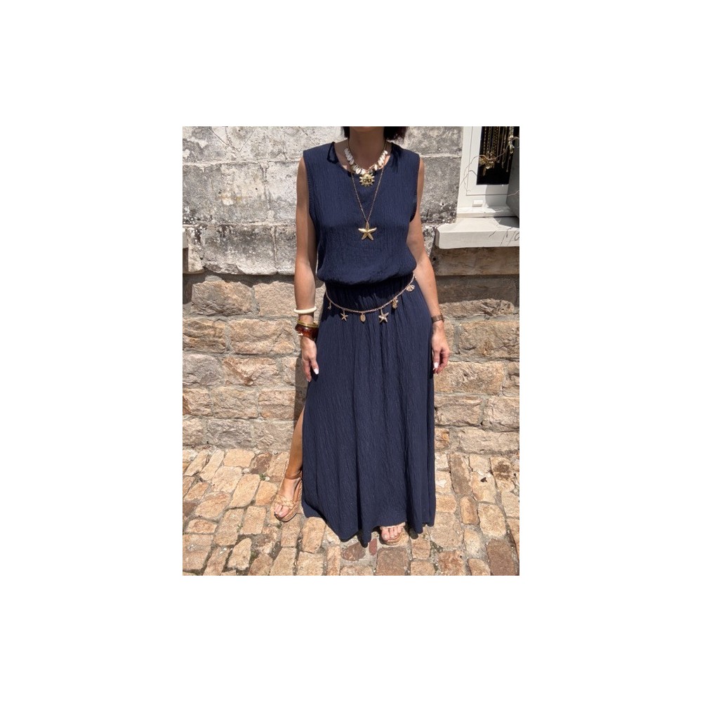 Ensemble top + jupe longue fendue – Marron, bleu marine ou azur – Taille 36 à 42 Ensemble top + jupe longue fendue – Marron, bleu marine ou azur – Taille 36 à 42