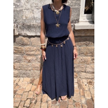Ensemble top + jupe longue fendue – Marron, bleu marine ou azur – Taille 36 à 42