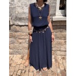 Ensemble top + jupe longue fendue – Marron, bleu marine ou azur – Taille 36 à 42