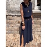 Ensemble top + jupe longue fendue – Marron, bleu marine ou azur – Taille 36 à 42