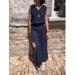 Ensemble top + jupe longue fendue – Marron, bleu marine ou azur – Taille 36 à 42