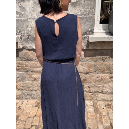 Ensemble top + jupe longue fendue – Marron, bleu marine ou azur – Taille 36 à 42